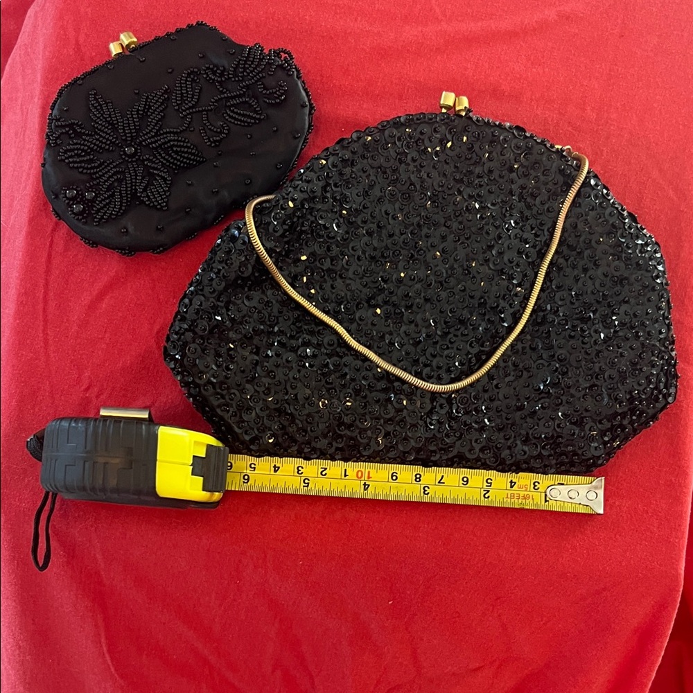 Chic Black Beaded Clutch and Wristlet Set